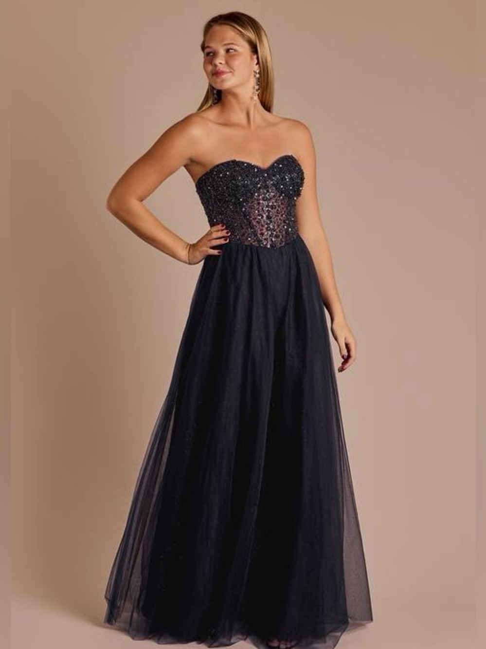 JULES AND CLEO
Floral Encrusted Bodice Strapless Ball Gown